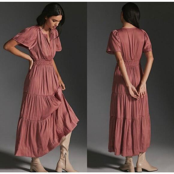 Anthropologie The Somerset Maxi Dress Satin Pink Rose XS Small Wedding - Picture 1 of 11